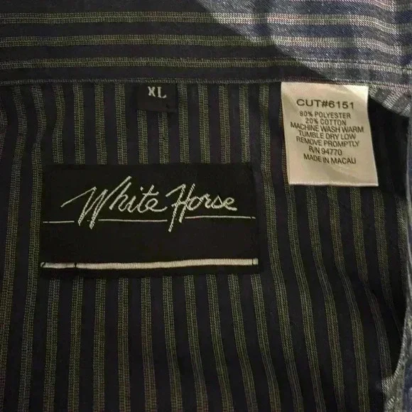 Western Shirt White Horse Short Sleeve brown and navy with pearl snap buttons XL - Picture 3 of 3